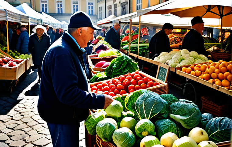 도시 발효실 운영을 위한 재료 구매처 - Local Market Scene** "A bustling farmers market in Krakow, Poland, showcasing fresh, seasonal produ...