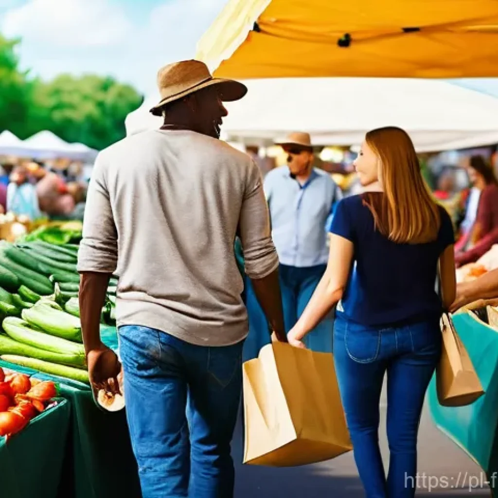 도시 발효실과 농산물 직거래 장점 - **Prompt 1: Vibrant Local Farmer's Market Scene** "A bustling, open-air farmer's market on a sun...