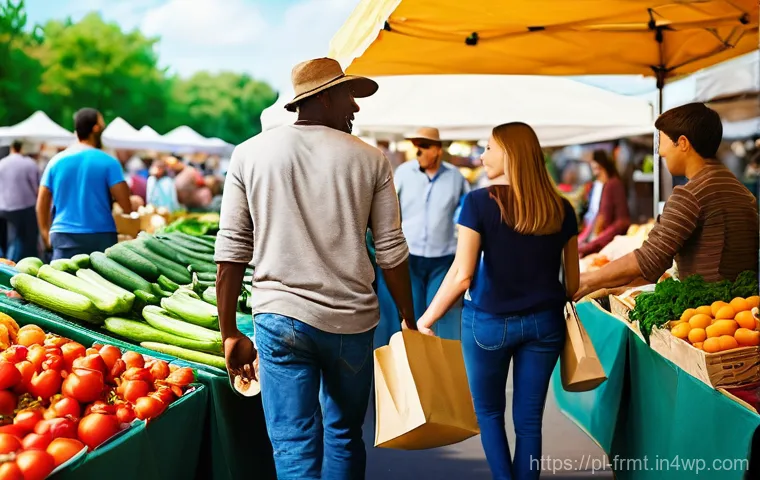 도시 발효실과 농산물 직거래 장점 - **Prompt 1: Vibrant Local Farmer's Market Scene** "A bustling, open-air farmer's market on a sun...