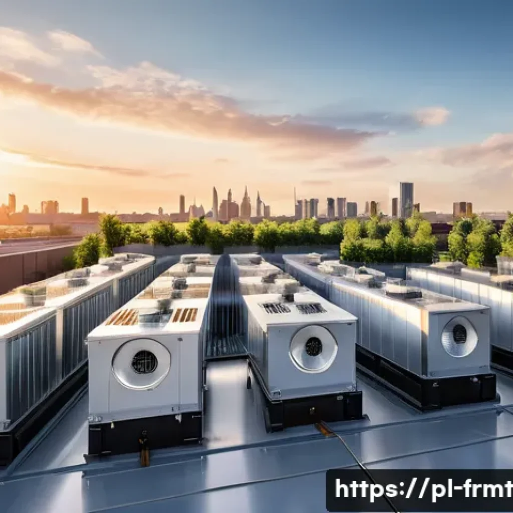 도시 발효실 운영 시 고려할 환경 문제 - A modern urban fermentation facility rooftop scene at sunset, showcasing strategically placed ventil...