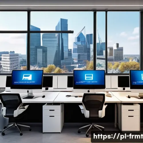 Home 31 도시 발효실의 고객 관리 시스템 - A modern city hall office interior with diverse municipal employees actively using digital CRM platf...